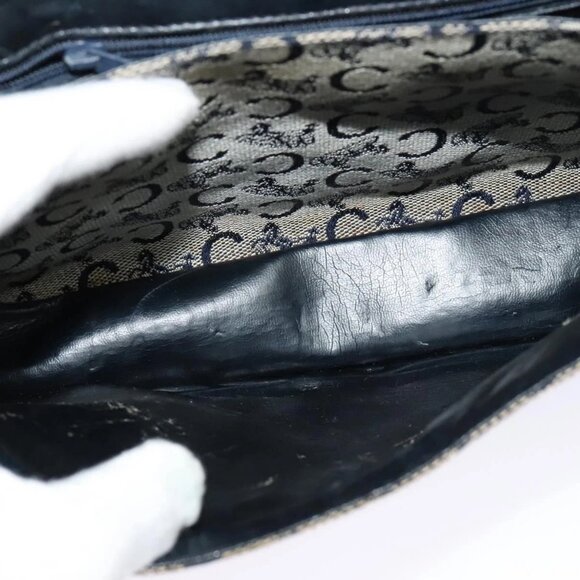 CELINE C Sulky Shoulder Bag Canvas Navy Gold Auth - Picture 12 of 16